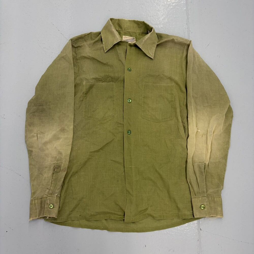 Vintage 60s Arrow Decton Green Blank Loop Collar Shirt